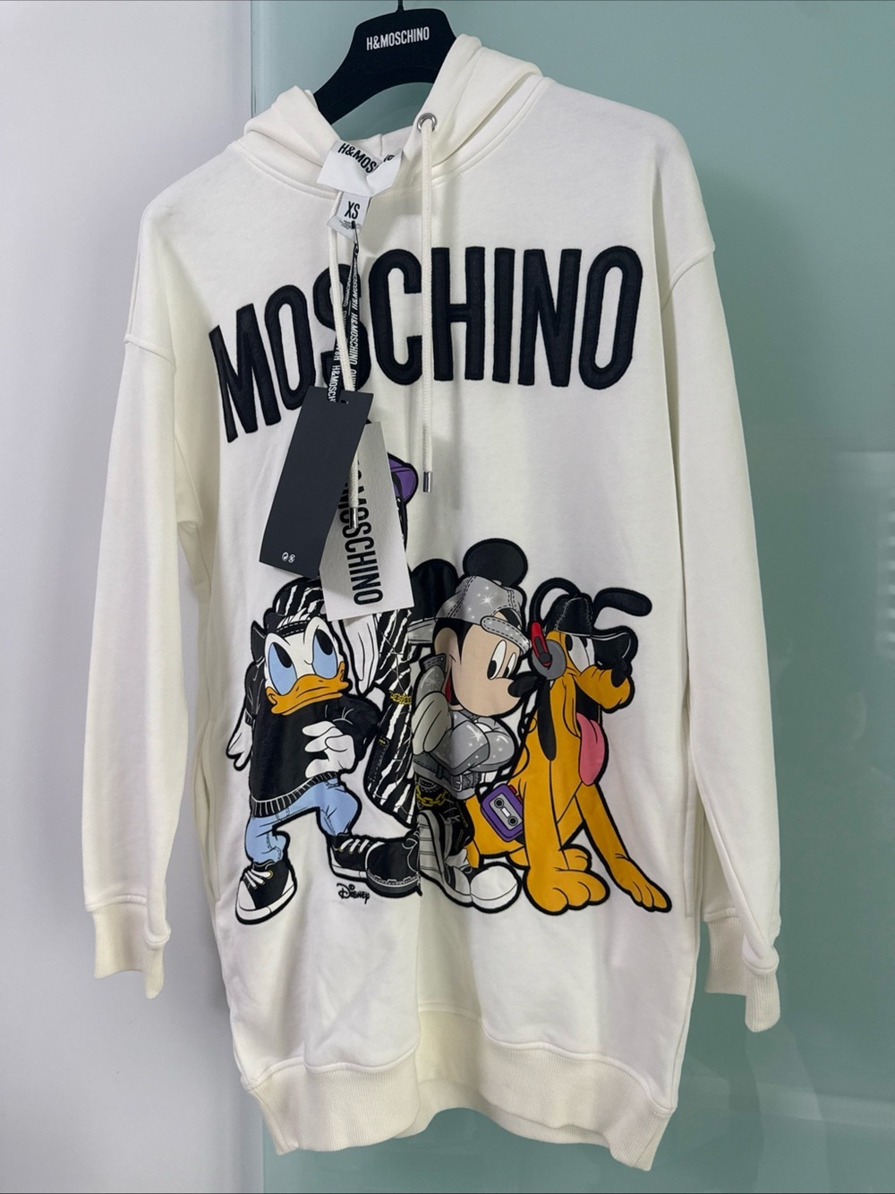 Moschino White Crewneck Hoodie with Disney Character Print
